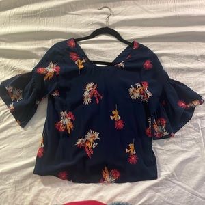 Madewell Navy Floral Silk Top